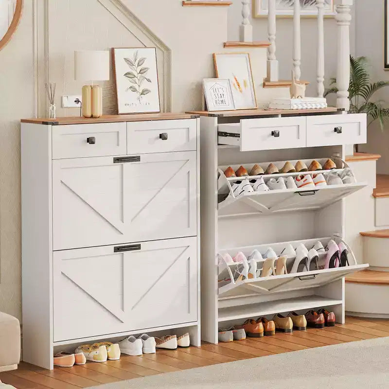 Slim Shoe Storage Cabinet with 2 Drawers and 2 Drawers Freestanding