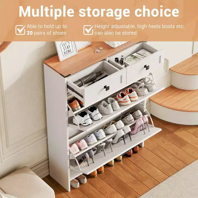 Slim Shoe Storage Cabinet with 2 Drawers and 2 Drawers Freestanding