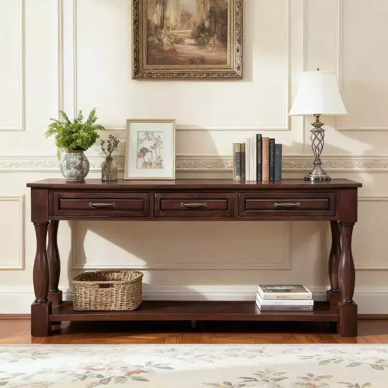 Hostack 63'' Long Wood Console Table Sideboard with 3 Drawers and 1 Bottom Shelf for Entryway and Hallway, Light Espresso