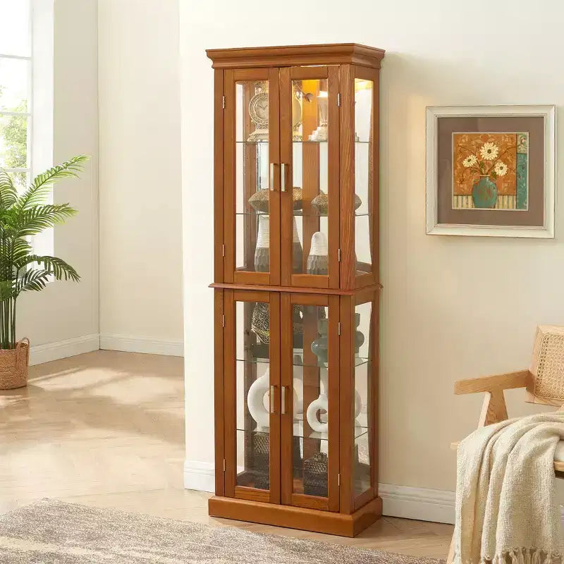 Cabinet, Curio Cabinet with 6 Adjustable Shelves and Tempered Glass Doors, Tall Cabinet for Living Room, Bedroom