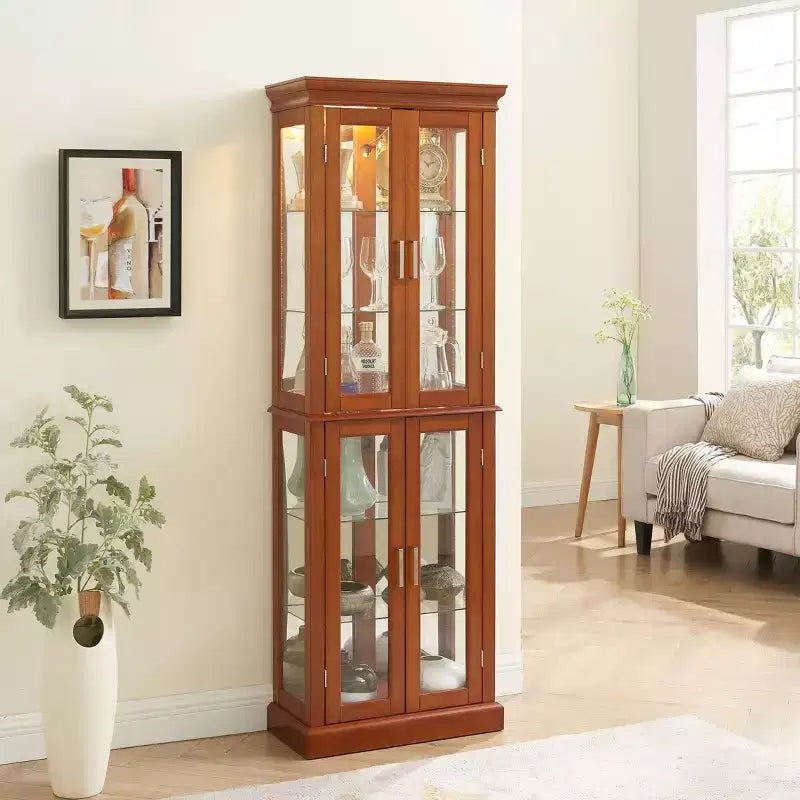 Cabinet, Curio Cabinet with 6 Adjustable Shelves and Tempered Glass Doors, Tall Cabinet for Living Room, Bedroom