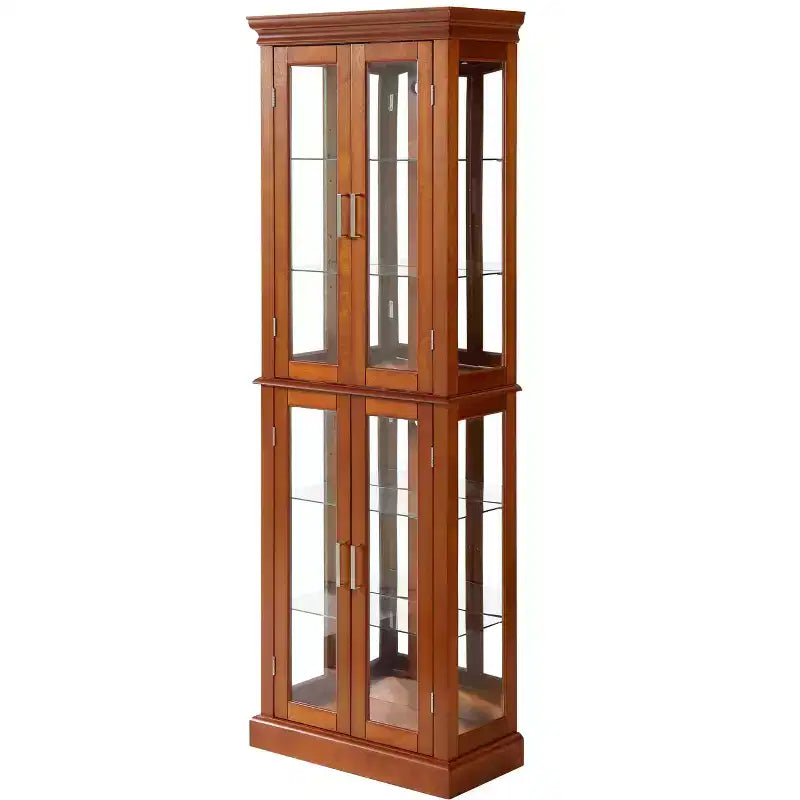 Cabinet, Curio Cabinet with 6 Adjustable Shelves and Tempered Glass Doors, Tall Cabinet for Living Room, Bedroom