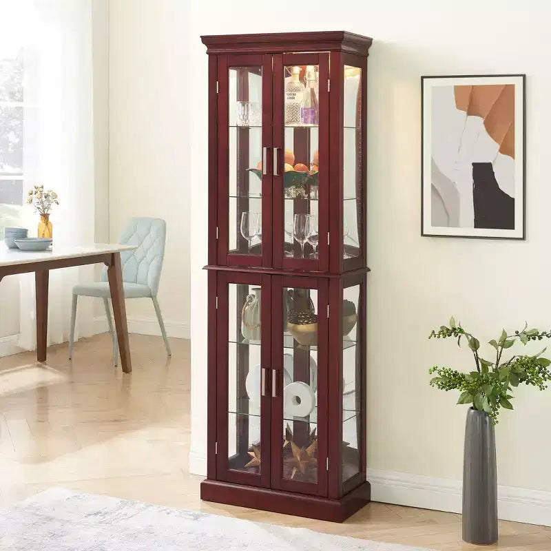 Cabinet, Curio Cabinet with 6 Adjustable Shelves and Tempered Glass Doors, Tall Cabinet for Living Room, Bedroom