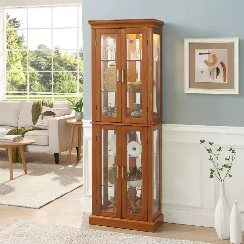 Cabinet, Curio Cabinet with 6 Adjustable Shelves and Tempered Glass Doors, Tall Cabinet for Living Room, Bedroom