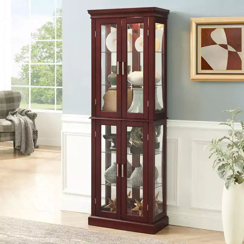 Cabinet, Curio Cabinet with 6 Adjustable Shelves and Tempered Glass Doors, Tall Cabinet for Living Room, Bedroom