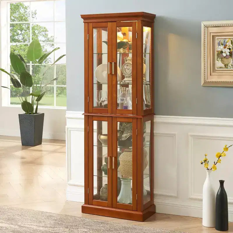 Cabinet, Curio Cabinet with 6 Adjustable Shelves and Tempered Glass Doors, Tall Cabinet for Living Room, Bedroom