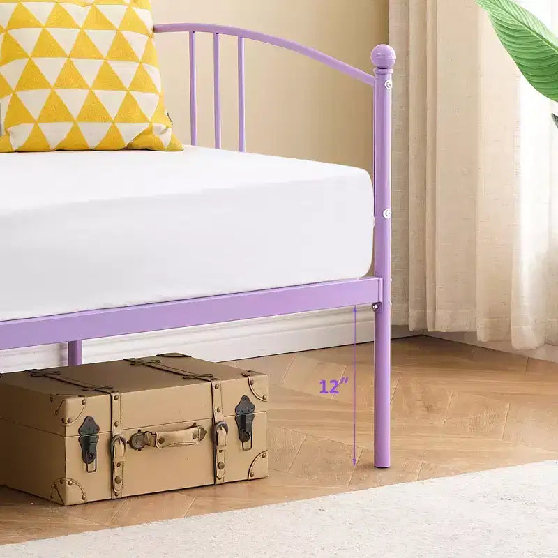 Twin Size Metal Daybed with Trundle, Pull Out Trundle Bed Frame with Arched Headboard, Guest Sofa Bed with Steel Slat Support
