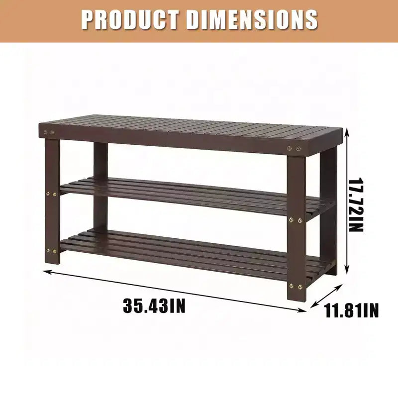 Bamboo 3-Tier Entryway Shoe Rack Storage Bench - Sturdy Shoe Organizer with 286lb Capacity