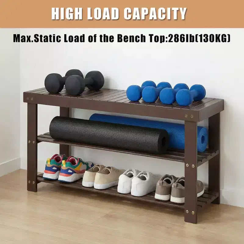 Bamboo 3-Tier Entryway Shoe Rack Storage Bench - Sturdy Shoe Organizer with 286lb Capacity