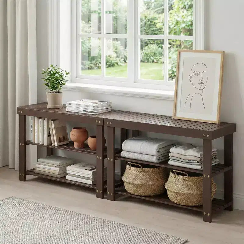 Bamboo 3-Tier Entryway Shoe Rack Storage Bench - Sturdy Shoe Organizer with 286lb Capacity