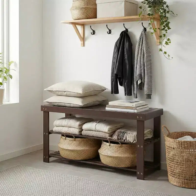 Bamboo 3-Tier Entryway Shoe Rack Storage Bench - Sturdy Shoe Organizer with 286lb Capacity