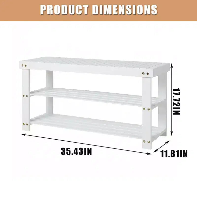 Bamboo 3-Tier Entryway Shoe Rack Storage Bench - Sturdy Shoe Organizer with 286lb Capacity