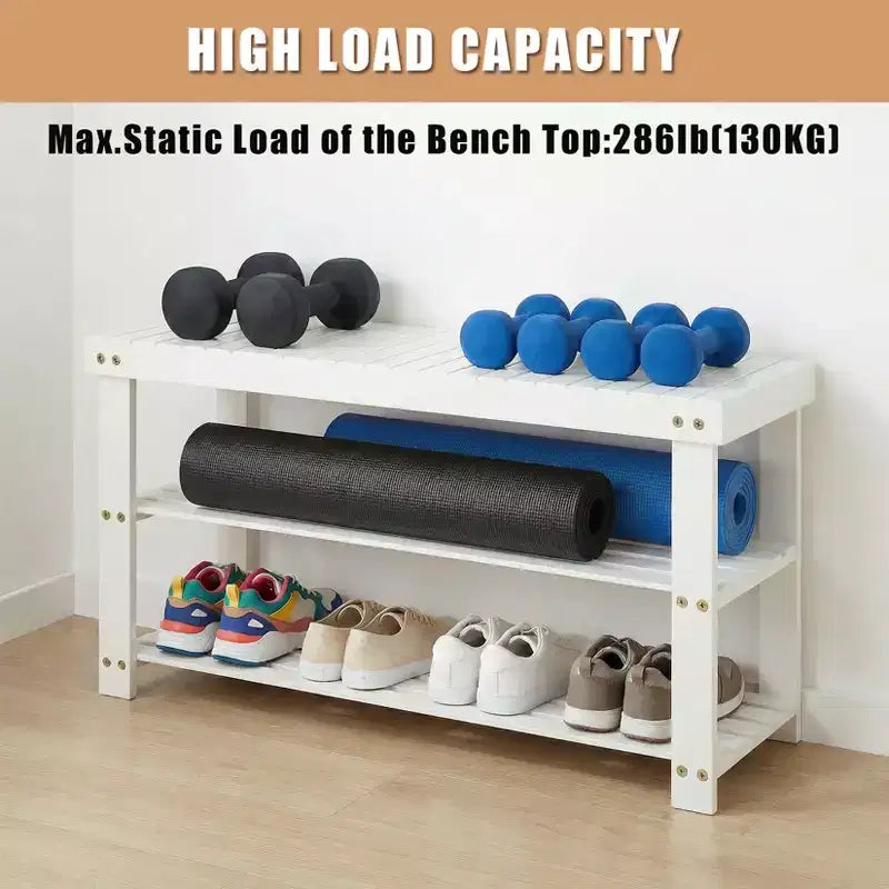 Bamboo 3-Tier Entryway Shoe Rack Storage Bench - Sturdy Shoe Organizer with 286lb Capacity