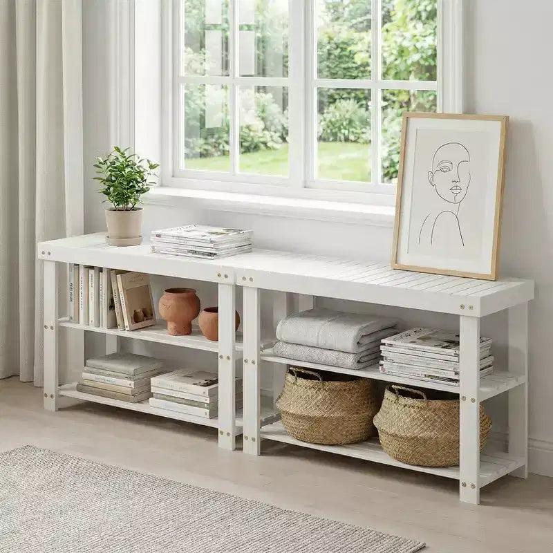 Bamboo 3-Tier Entryway Shoe Rack Storage Bench - Sturdy Shoe Organizer with 286lb Capacity