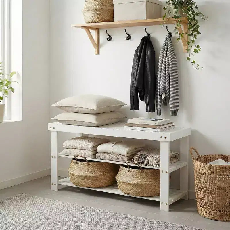 Bamboo 3-Tier Entryway Shoe Rack Storage Bench - Sturdy Shoe Organizer with 286lb Capacity
