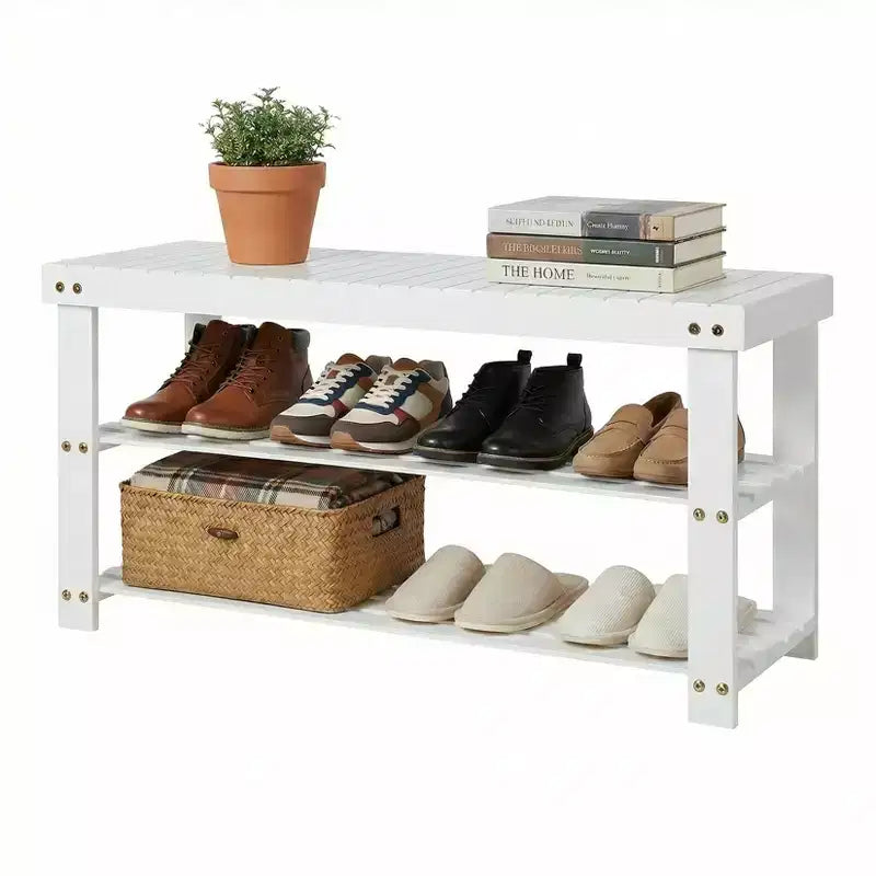 Bamboo 3-Tier Entryway Shoe Rack Storage Bench - Sturdy Shoe Organizer with 286lb Capacity