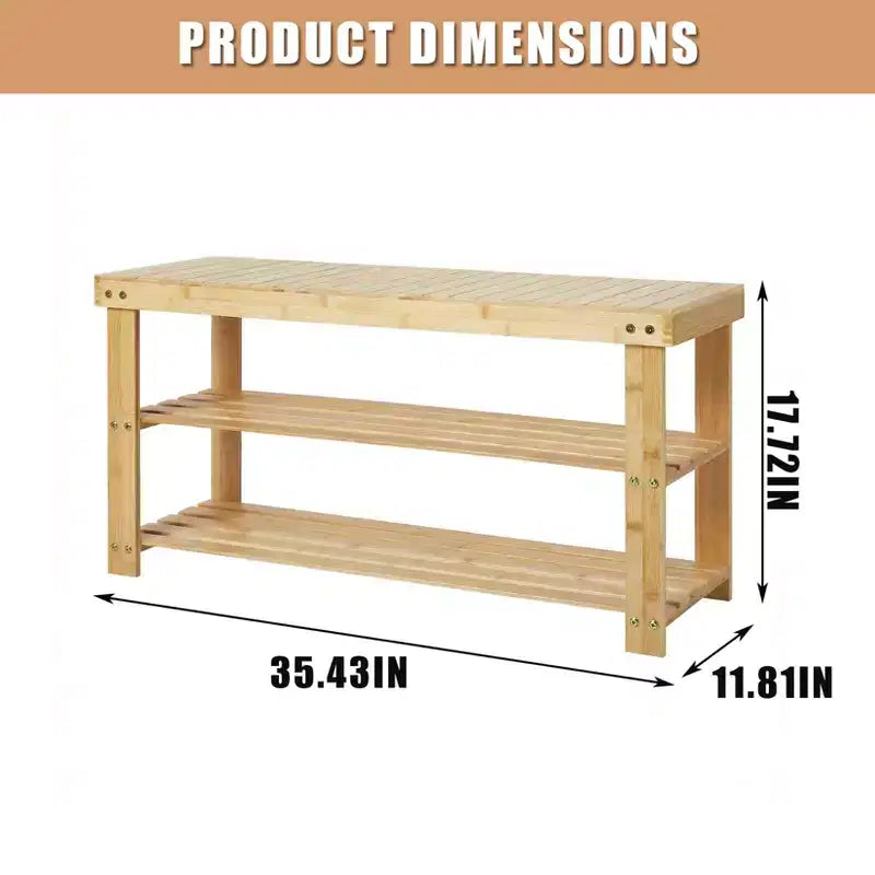 Bamboo 3-Tier Entryway Shoe Rack Storage Bench - Sturdy Shoe Organizer with 286lb Capacity