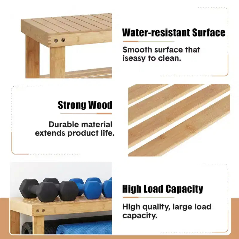 Bamboo 3-Tier Entryway Shoe Rack Storage Bench - Sturdy Shoe Organizer with 286lb Capacity