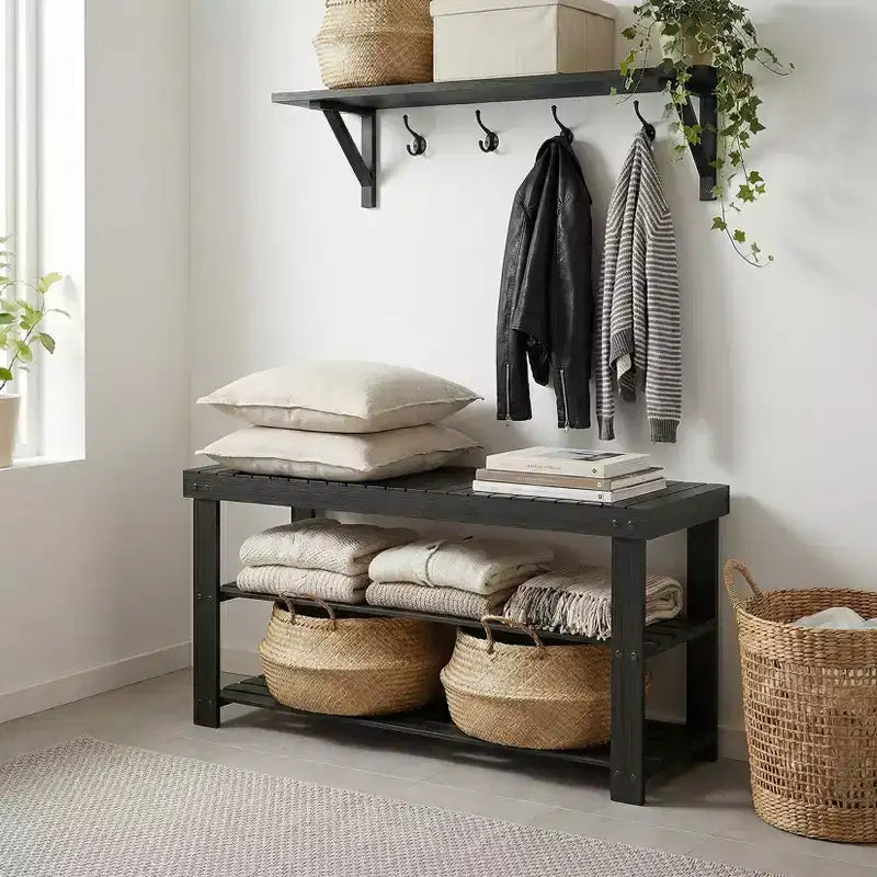 Bamboo 3-Tier Entryway Shoe Rack Storage Bench - Sturdy Shoe Organizer with 286lb Capacity