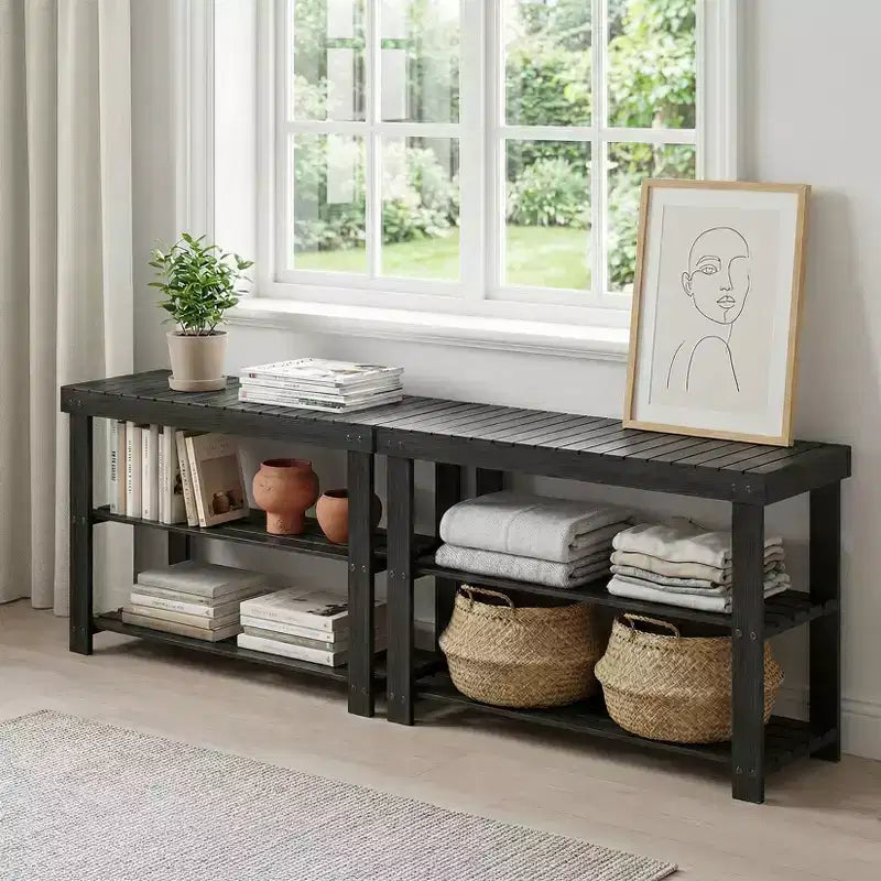 Bamboo 3-Tier Entryway Shoe Rack Storage Bench - Sturdy Shoe Organizer with 286lb Capacity