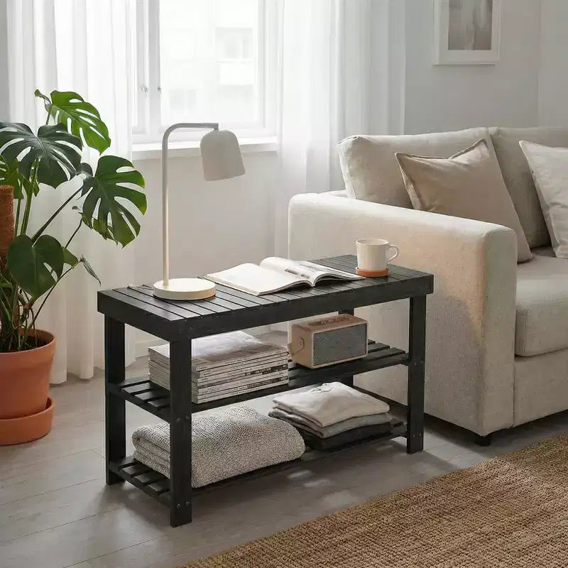 Bamboo 3-Tier Entryway Shoe Rack Storage Bench - Sturdy Shoe Organizer with 286lb Capacity