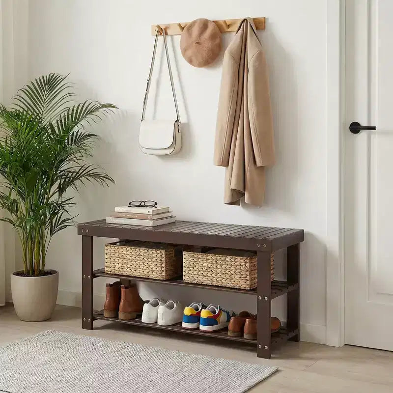 Bamboo 3-Tier Entryway Shoe Rack Storage Bench - Sturdy Shoe Organizer with 286lb Capacity