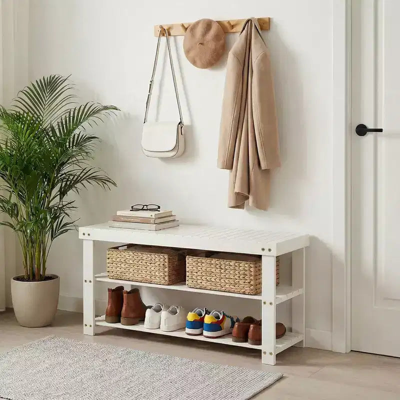 Bamboo 3-Tier Entryway Shoe Rack Storage Bench - Sturdy Shoe Organizer with 286lb Capacity