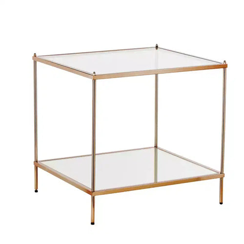HomeRoots 22 Clear And Gold Glass And Iron Square End Table With Shelf
