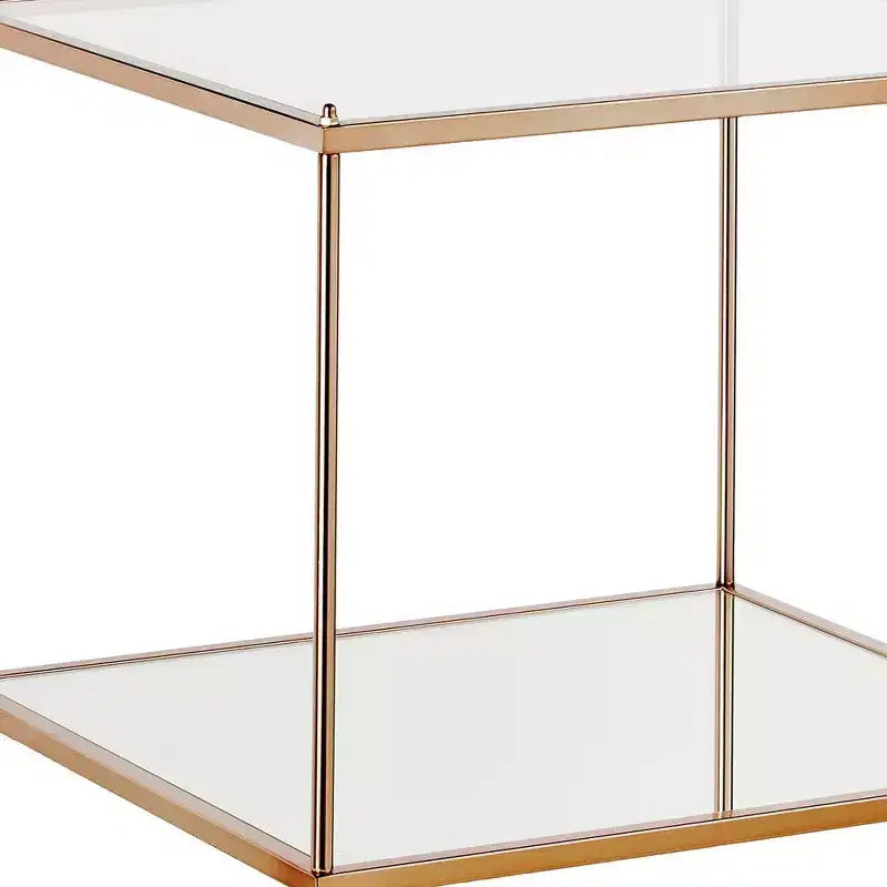 22 Clear And Gold Glass And Iron Square End Table With Shelf