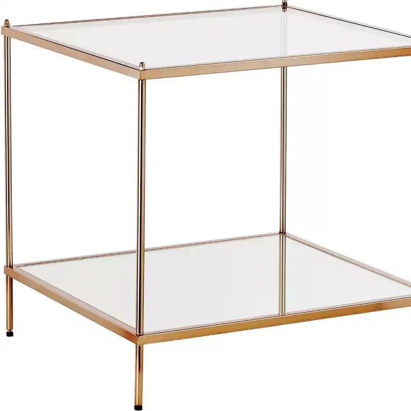 22 Clear And Gold Glass And Iron Square End Table With Shelf