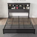 Metal Platform Bed Frame with Bookcase Headboard, USB & Charging Station, Underbed Storage, No Box Spring Needed