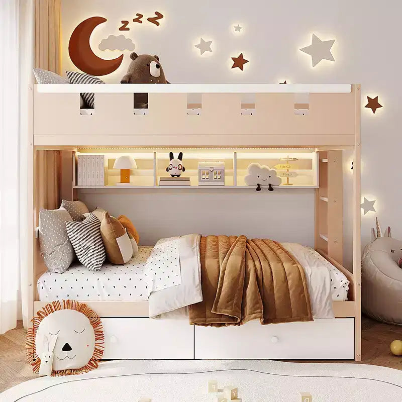 Rivera Castle Style Bunk Bed with 2 Drawers, Shelf and LED