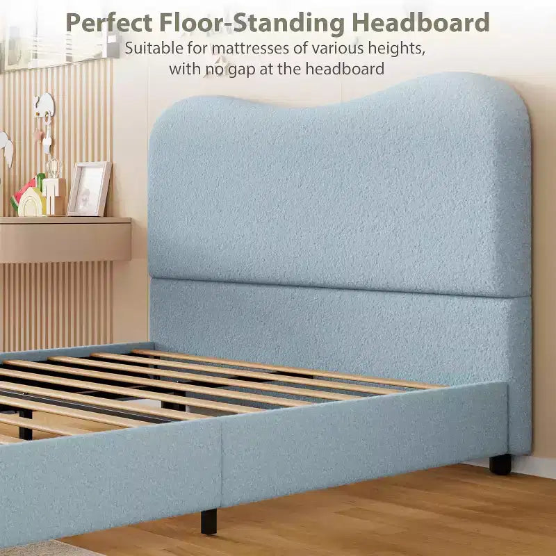 Soft Upholstered Kids Bed Frame, Twin Size, Low Profile, Strong Wood Slats, No Box Spring