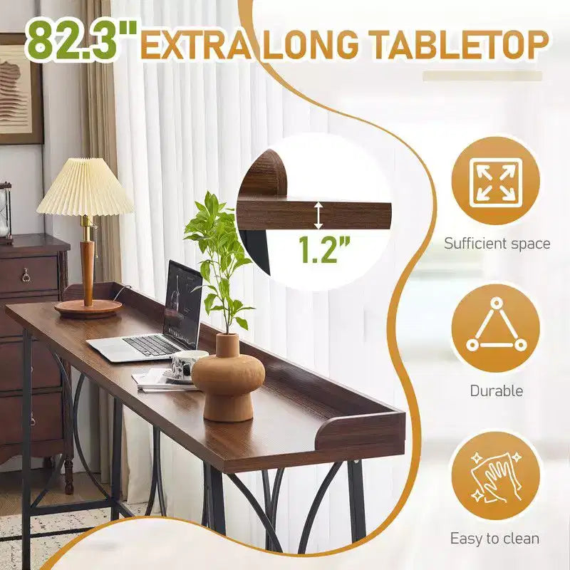 82.28in High Top Modern Bar Table for Home Bar Coffee Station Kitchen Dining and Console Use in Brown