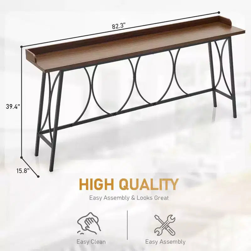82.28in High Top Modern Bar Table for Home Bar Coffee Station Kitchen Dining and Console Use in Brown