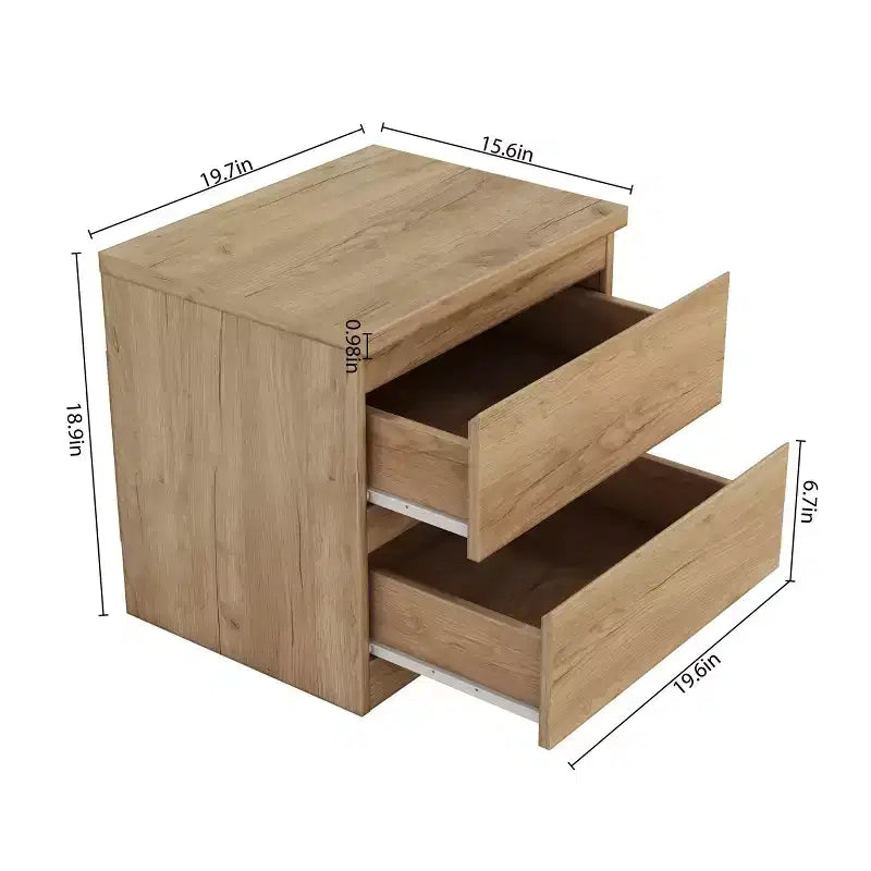 Designed for everyday convenience, this 19.7-Inch Natural Nightstand with 2 Drawers, Beside Table with Drawers Handle Free Design,Thickened Top.