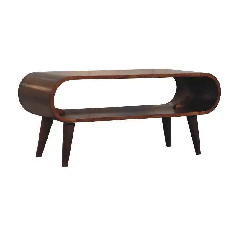 Solid Wood Nordic Style Coffee Table, Open Storage, Brown