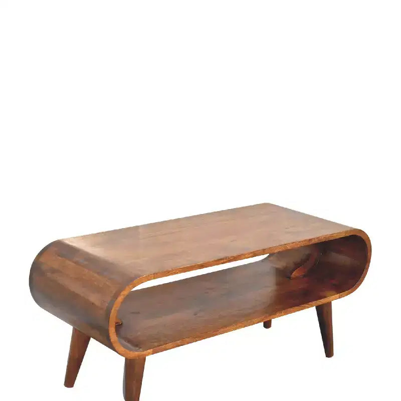 Solid Wood Nordic Style Coffee Table, Open Storage, Brown