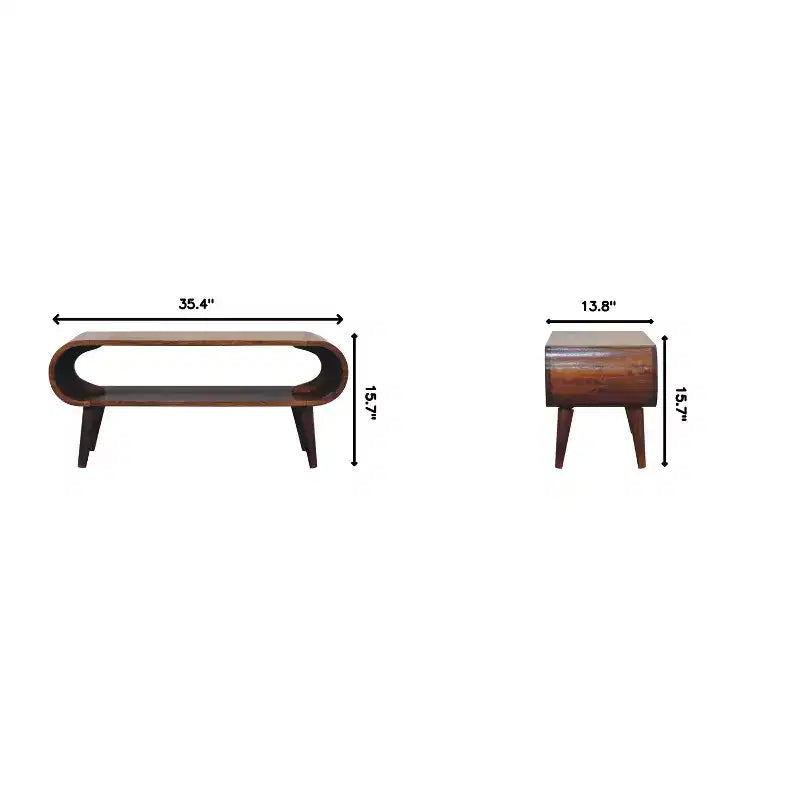 Solid Wood Nordic Style Coffee Table, Open Storage, Brown