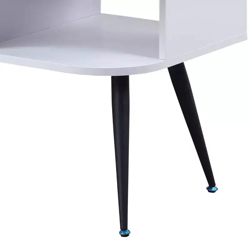 White and Black Modern Coffee Table with 1 Drawer, Two Open Compartments Powder Coated Metal Legs Living Room Table
