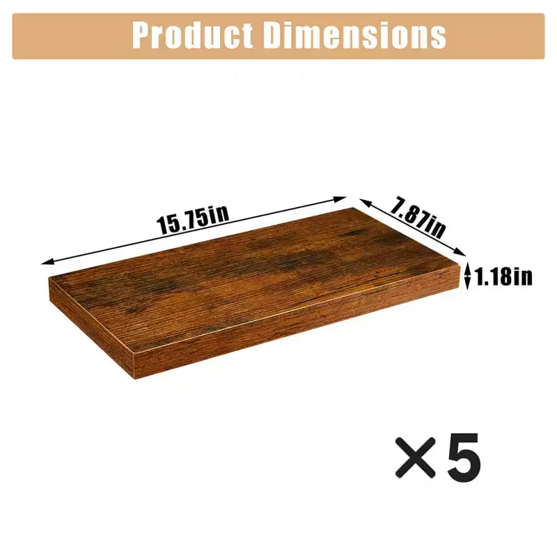 Floating Wall Shelves, Rustic Wall Mounted Shelves with Metal Brackets, Wood Display Shelves for Bedroom, Living Room, Bathroom, Plants & Decor