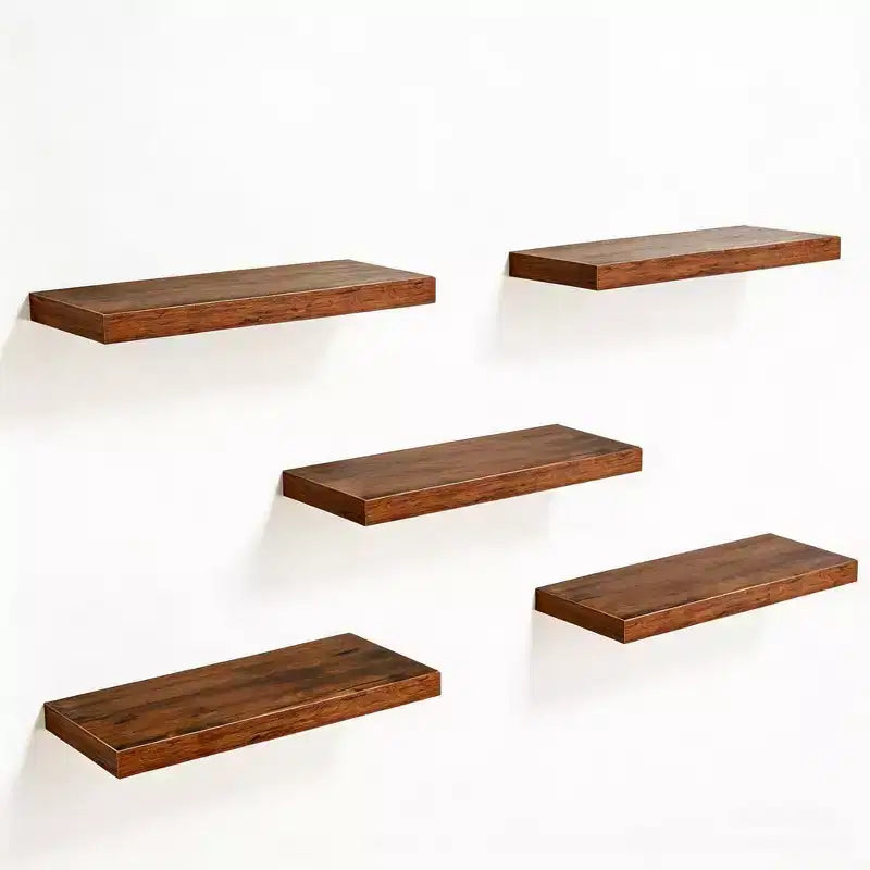 Floating Wall Shelves, Rustic Wall Mounted Shelves with Metal Brackets, Wood Display Shelves for Bedroom, Living Room, Bathroom, Plants & Decor