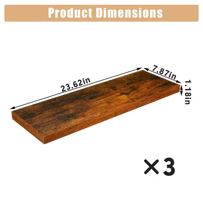 Floating Wall Shelves, Rustic Wall Mounted Shelves with Metal Brackets, Wood Display Shelves for Bedroom, Living Room, Bathroom, Plants & Decor