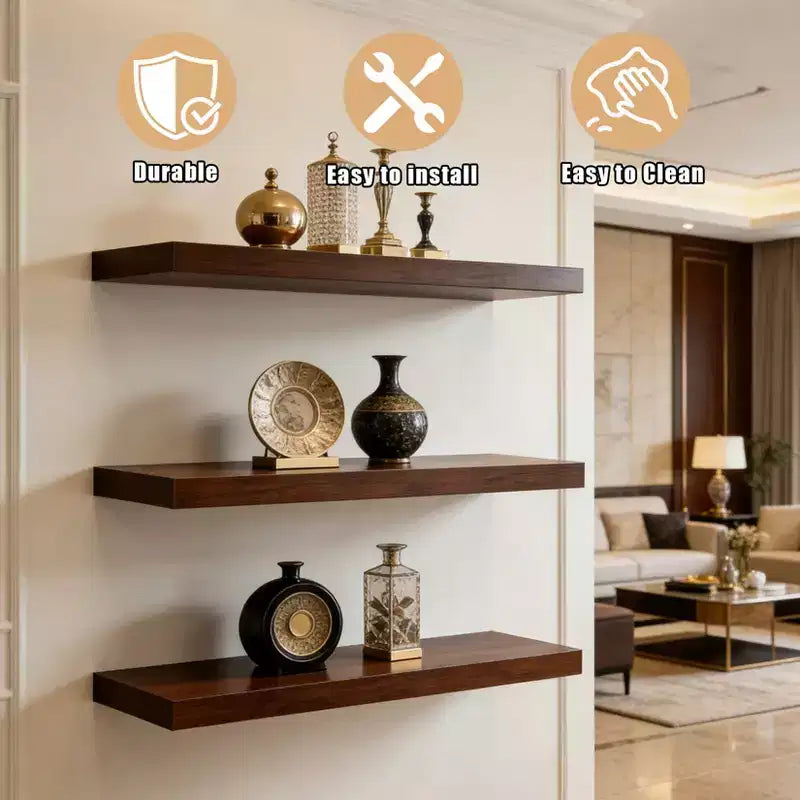 Floating Wall Shelves, Rustic Wall Mounted Shelves with Metal Brackets, Wood Display Shelves for Bedroom, Living Room, Bathroom, Plants & Decor