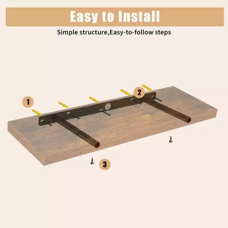 Floating Wall Shelves, Rustic Wall Mounted Shelves with Metal Brackets, Wood Display Shelves for Bedroom, Living Room, Bathroom, Plants & Decor