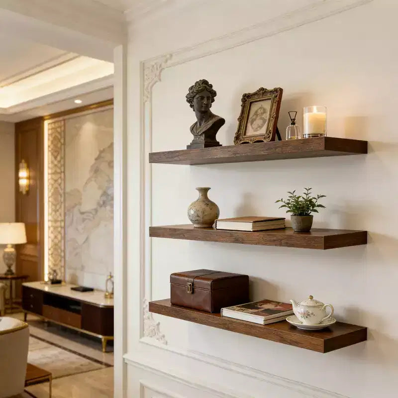 Floating Wall Shelves, Rustic Wall Mounted Shelves with Metal Brackets, Wood Display Shelves for Bedroom, Living Room, Bathroom, Plants & Decor