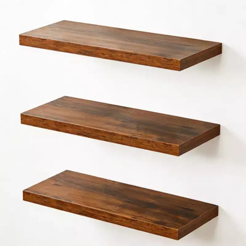 Floating Wall Shelves, Rustic Wall Mounted Shelves with Metal Brackets, Wood Display Shelves for Bedroom, Living Room, Bathroom, Plants & Decor