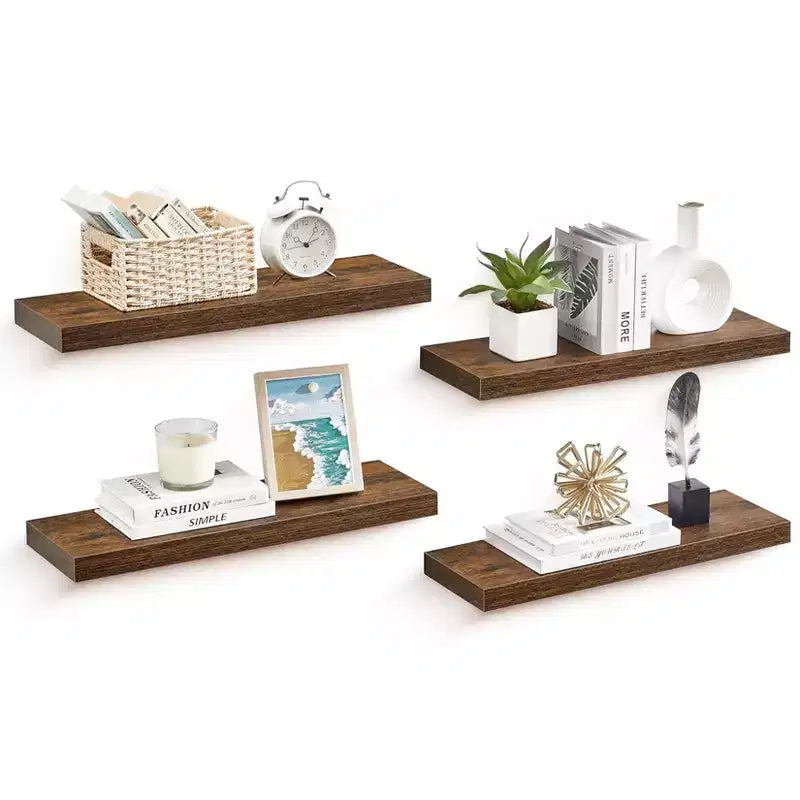 Floating Wall Shelves, Rustic Wall Mounted Shelves with Metal Brackets, Wood Display Shelves for Bedroom, Living Room, Bathroom, Plants & Decor