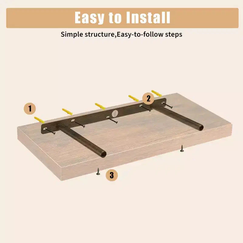 Floating Wall Shelves, Rustic Wall Mounted Shelves with Metal Brackets, Wood Display Shelves for Bedroom, Living Room, Bathroom, Plants & Decor