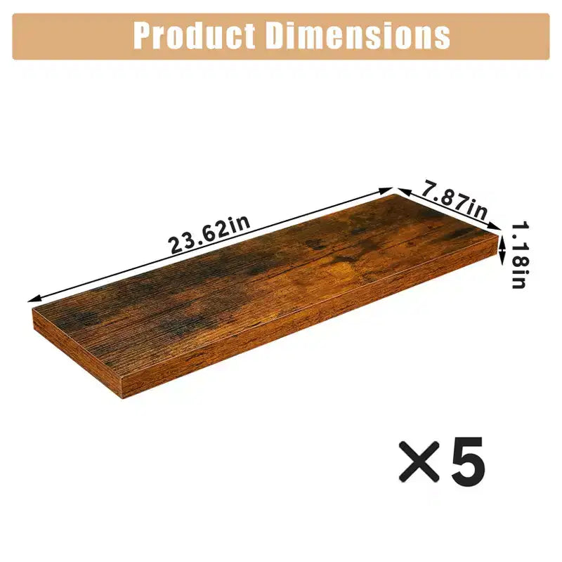Floating Wall Shelves, Rustic Wall Mounted Shelves with Metal Brackets, Wood Display Shelves for Bedroom, Living Room, Bathroom, Plants & Decor